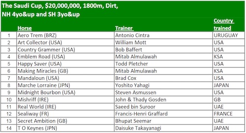 2/26(土)第3回サウジカップ(GI) 日本からテーオーケインズ・マルシュロレーヌ出走